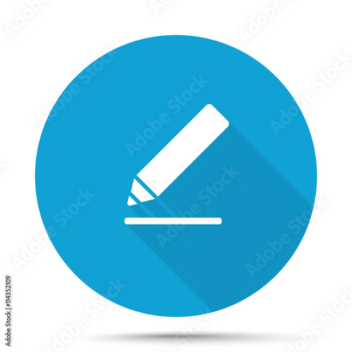 White Sign Here icon on blue button isolated on white