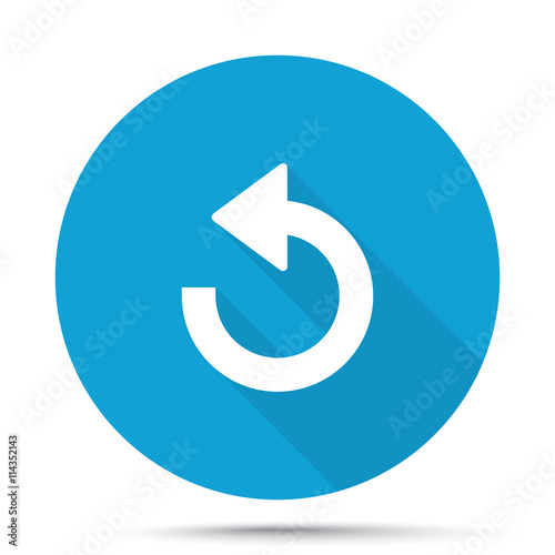 White Undo icon on blue button isolated on white