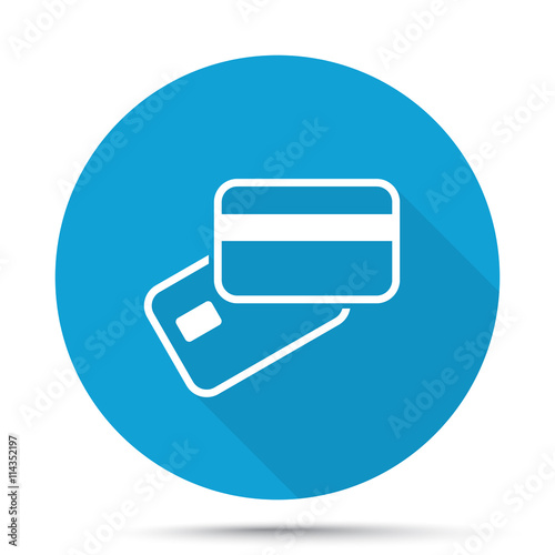 White Credit Card Payment icon on blue button isolated on white