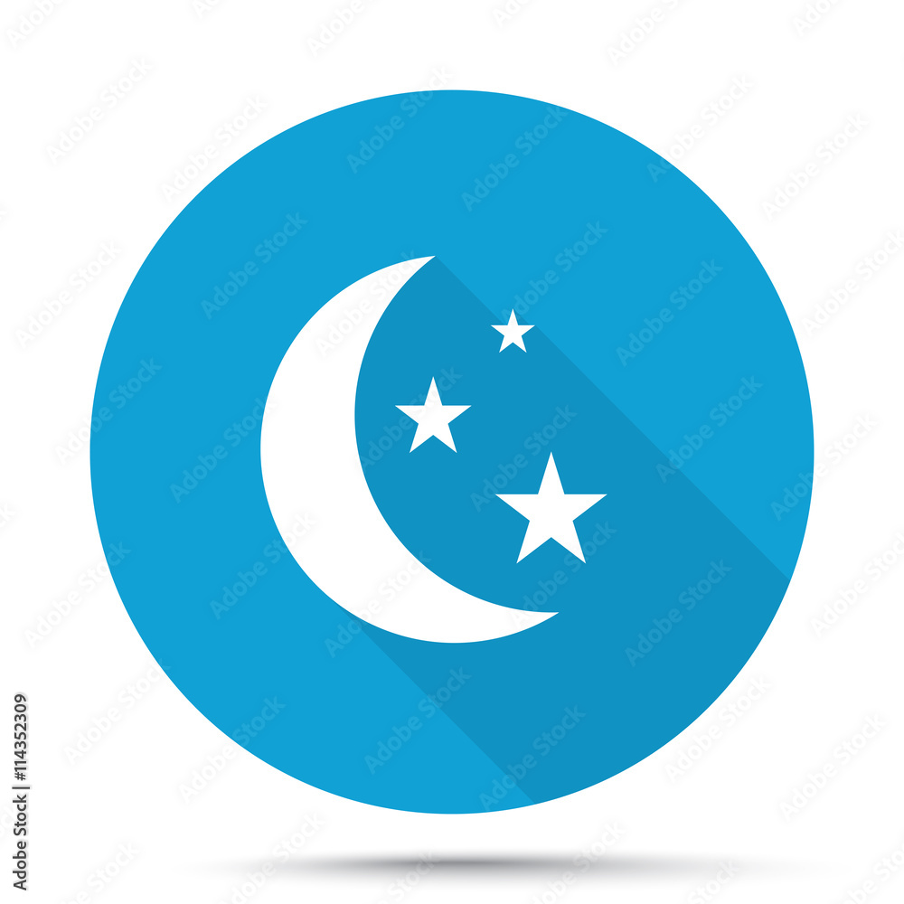 White Moon And Stars icon on blue button isolated on white White Moon And Stars icon on blue button isolated on white
