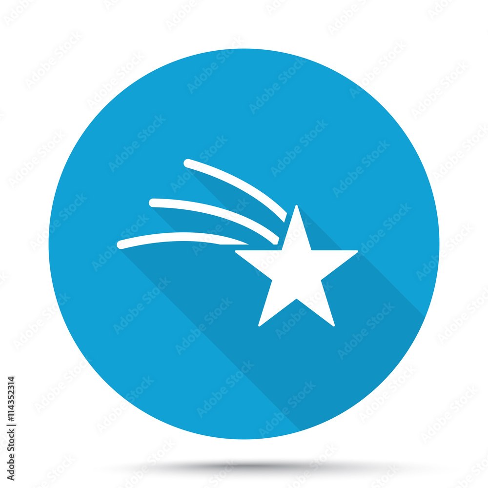 White Shooting Star icon on blue button isolated on white White Shooting Star icon on blue button isolated on white