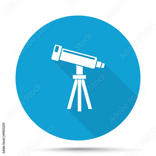 White Telescope icon on blue button isolated on white