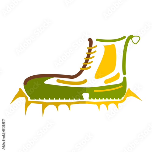 Boots with crampons isolated on white background.  Vector illustration.