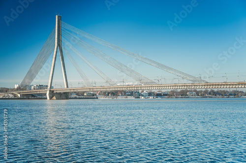 A view of the Vansu bridge over Daugava River in Riga, Latvia