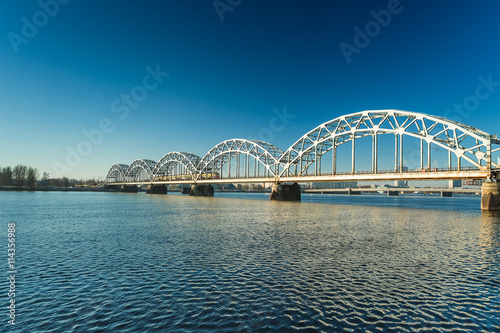 View of the Railway Bridge over Daugava in Riga, Latvia
