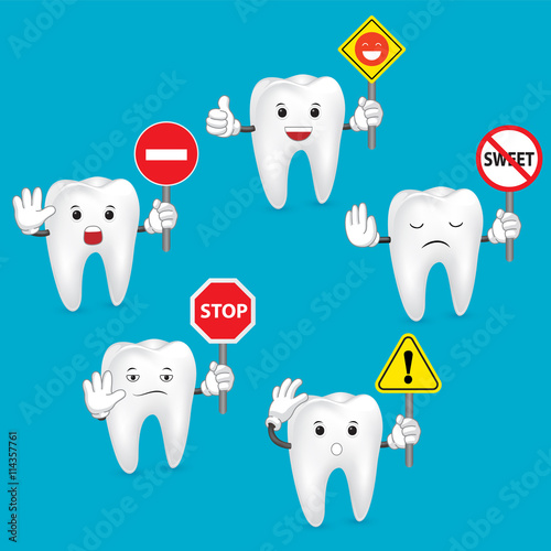 Set of tooth holding marks sign. illustration isolated on blue background.