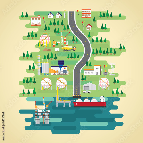 natural and shale gas energy in flat design