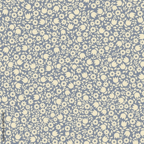 Seamless background with blue and beige flowers