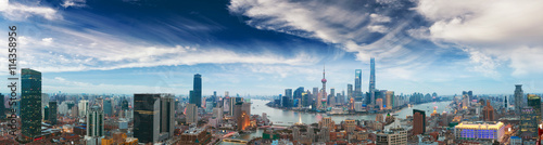 Aerial photography at Shanghai bund Skyline of panorama © Aania