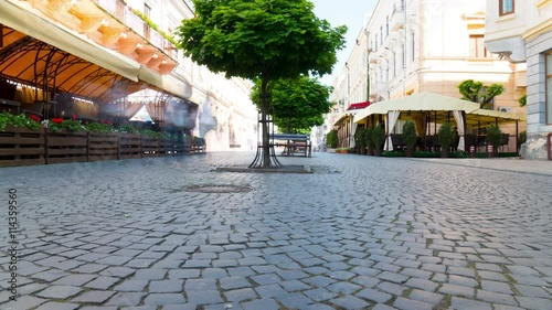 
4K .Silhouettes of people on  summer city street.  Accelerate shoot

 photo