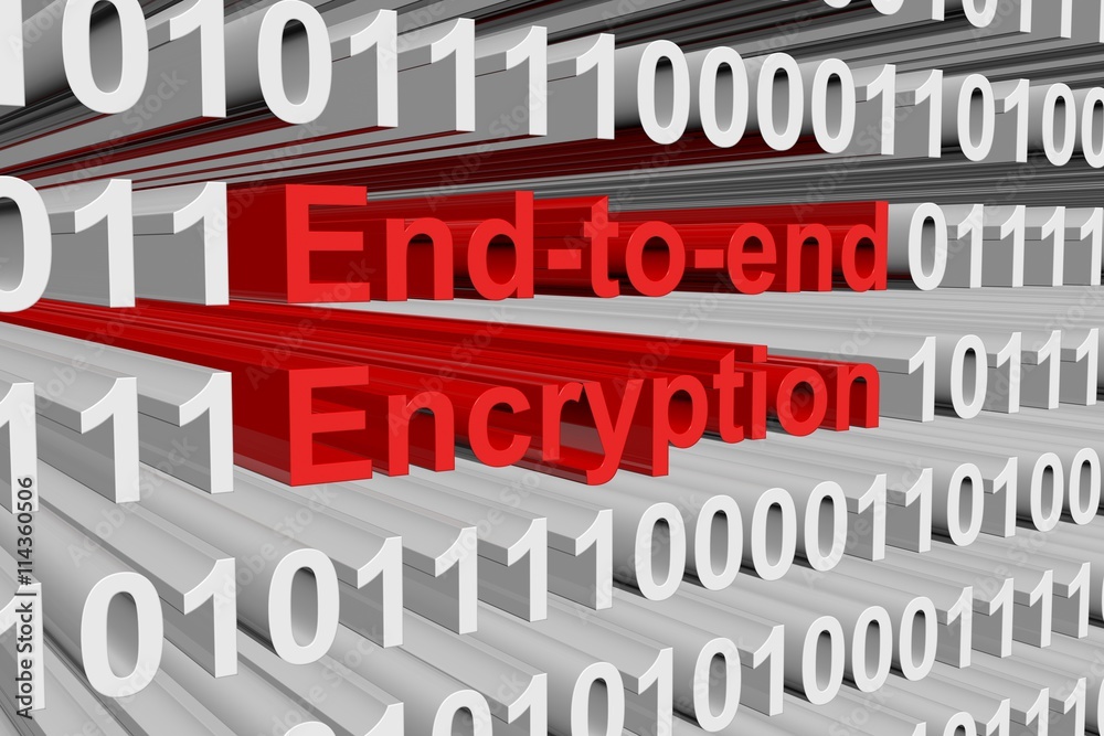 end to end encryption in the form of binary code, 3D illustration Stock ...