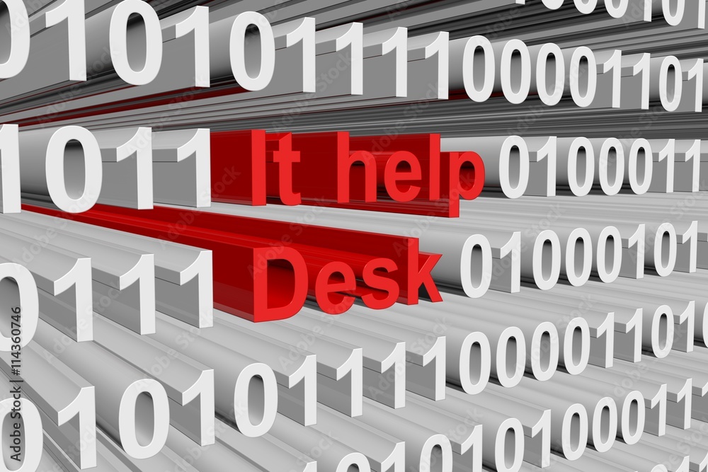 it help desk in the form of binary code, 3D illustration