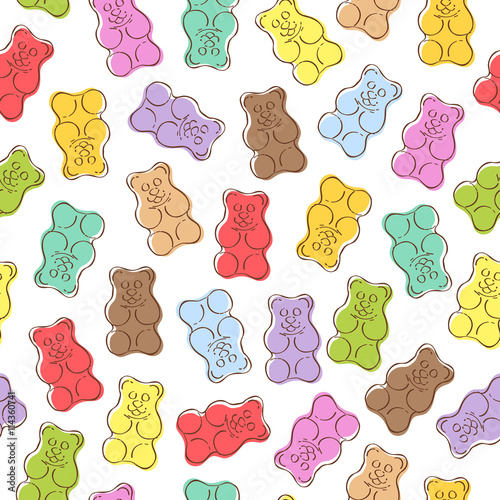 Seamless gummy bears candies background.