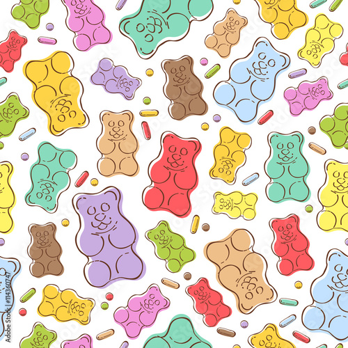 Seamless gummy bears candies background.