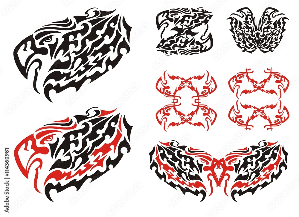 Tribal eagle symbols and eagle frames. Flaming eagle head symbols, Haida Eagle Style Tattoo and double eagle symbols Stock Vector | Adobe Stock Tribal eagle symbols and eagle frames. Flaming eagle head symbols, Haida Eagle Style Tattoo and double eagle symbols Stock Vector | Adobe Stock