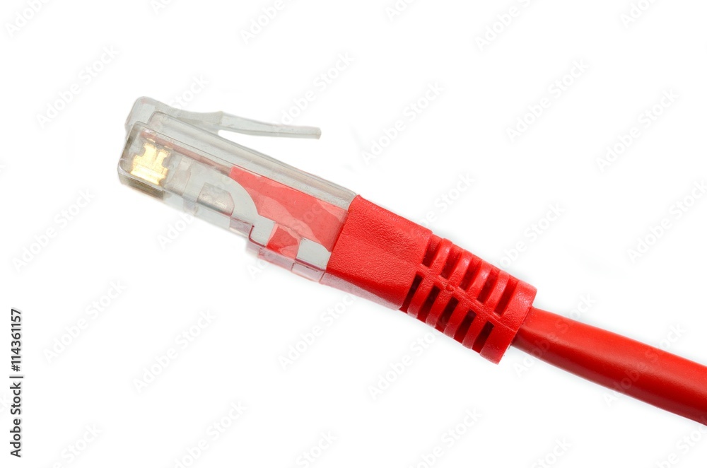 Red UTP Network Cable with RJ45 isolated on white background Red UTP Network Cable with RJ45 isolated on white background