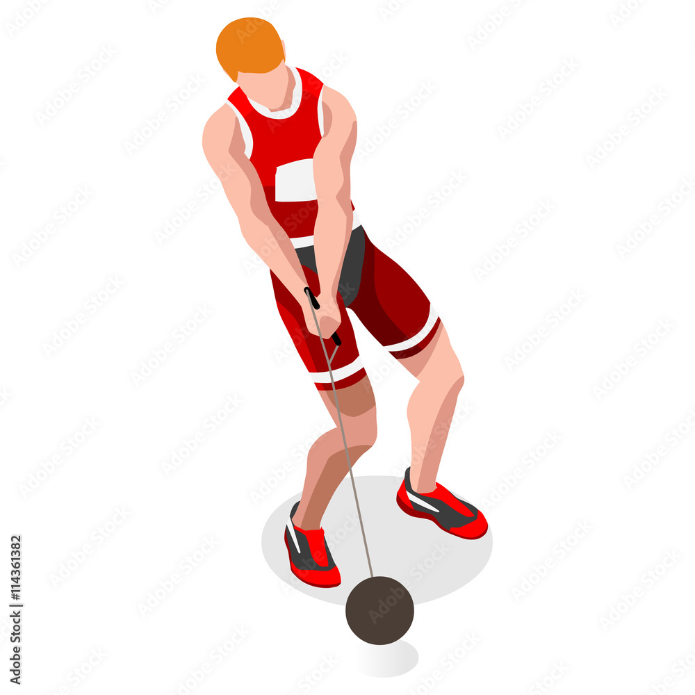 Olympics Athletics Hammer Throw Summer Games Icon Set.3D Isometric