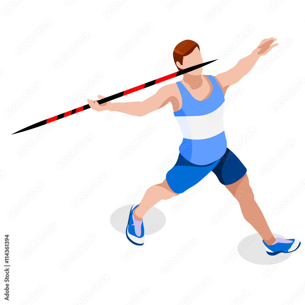 Olympics Athletics Javelin Summer Games Icon Set.3D Isometric Athlete