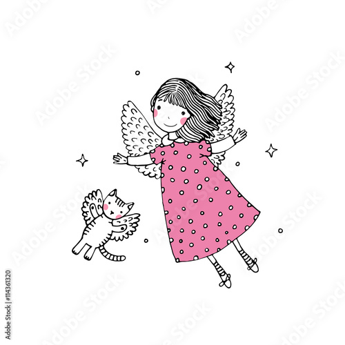 Cartoon angel and cat