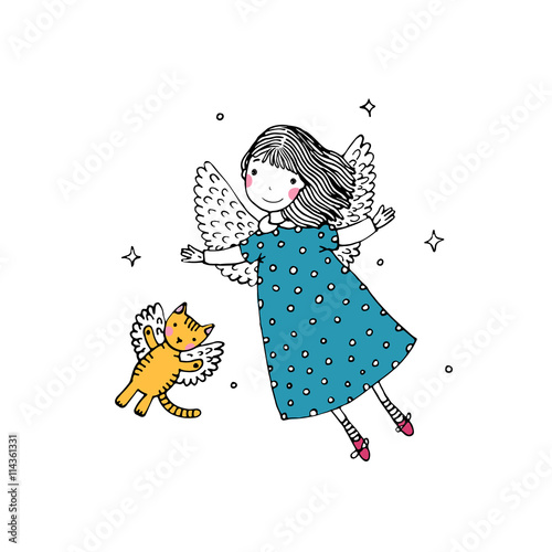 Cartoon angel and cat