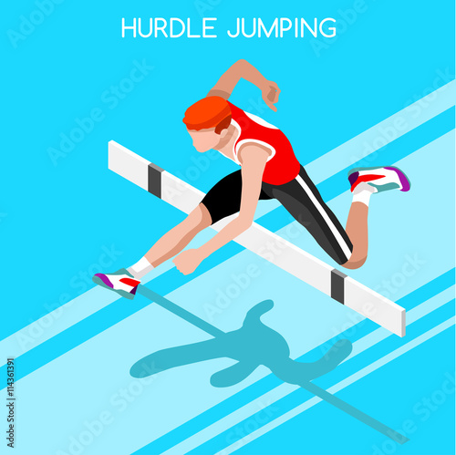 Olympics Athletics Hurdle Jumping Summer Games Icon Set.3D Isometric Athlete.Sporting Championship International Athletics Competition.Olympics Sport Infographic Athletics Hurdle Jumping Vector 