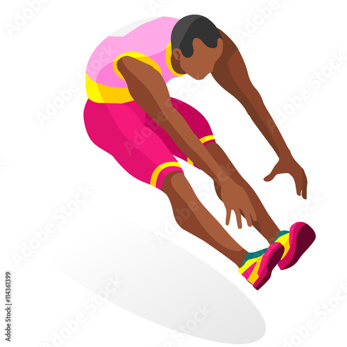 Olympics Athletics Triple Jump Summer Games Icon Set.3D Isometric Athlete.Sporting Championship International Athletics Competition.Olympics Sport Infographic Athletics Triple Jump Vector Illustration