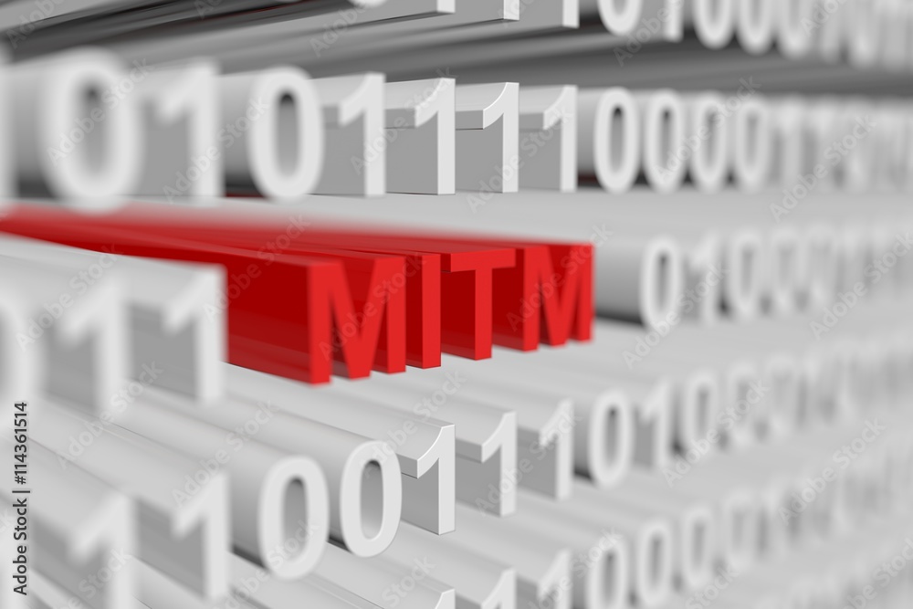 MITM as a binary code with blurred background 3D illustration