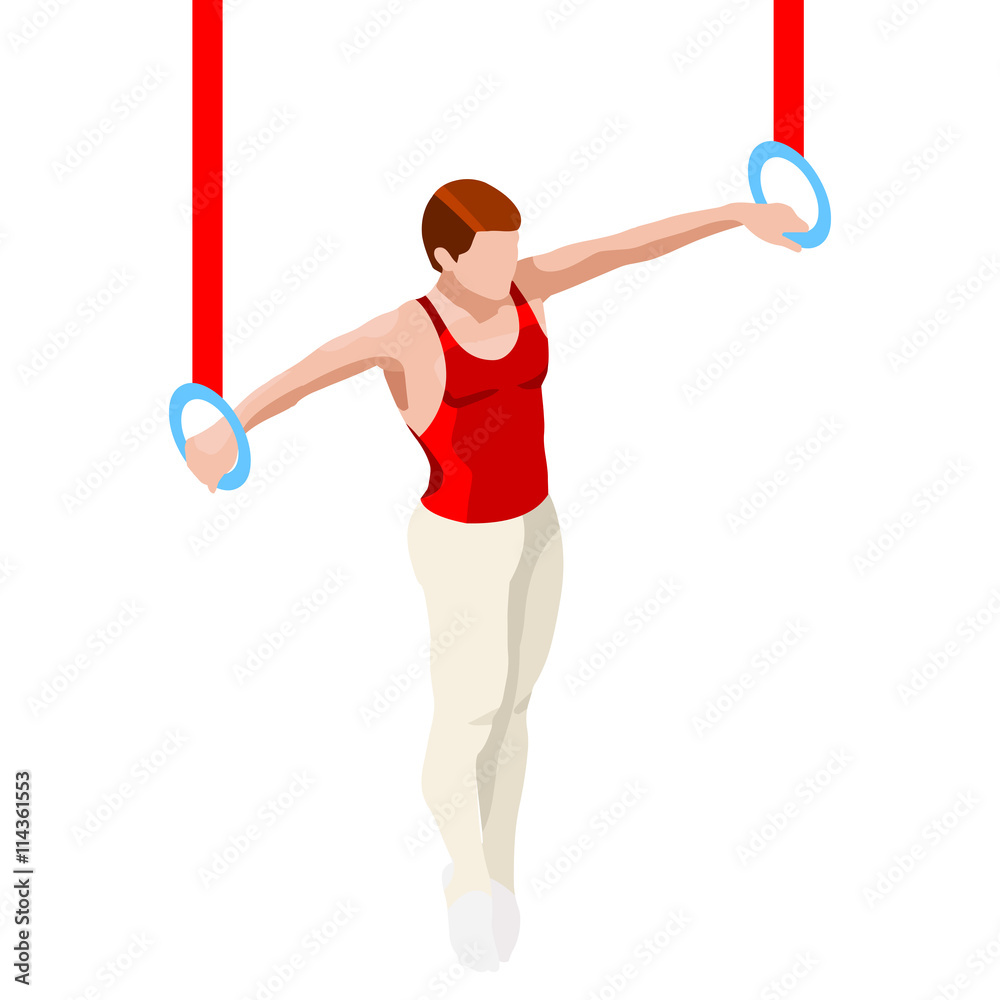 Olympics Gymnastics Still Rings Summer Games Icon Set.3D Isometric