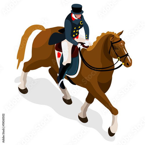 Olympics Equestrian Dressage Summer Games Icon Set.3D Isometric Jockey and Horse Sporting Competition.Olympics Sport Infographic Equestrian Dressage Vector Illustration