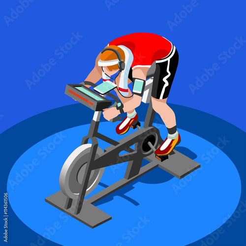 Exercise Bike Spinning Fitness Class.3D Flat Isometric Spinning Fitness Bike. Gym Class Working Out Cycling Indoor Exercise Bike Gym Cycling Fitness Equipment. Gym Bike for Cycling Vector Image