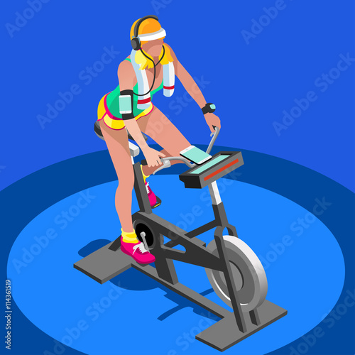 Exercise Bike Spinning Fitness Class.3D Flat Isometric Spinning Fitness Bike. Gym Class Working Out Cycling Indoor Exercise Bike Gym Cycling Fitness Equipment. Gym Bike for Cycling Vector Image