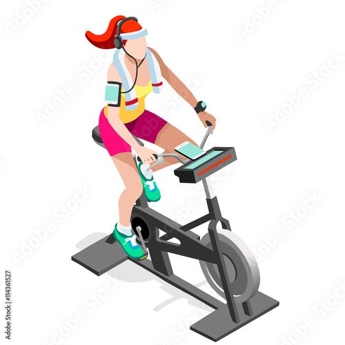 Exercise Bike Spinning Fitness Class.3D Flat Isometric Spinning Fitness Bike. Gym Class Working Out Cycling Indoor Exercise Bike Gym Cycling Fitness Equipment. Gym Bike for Cycling Vector Image
