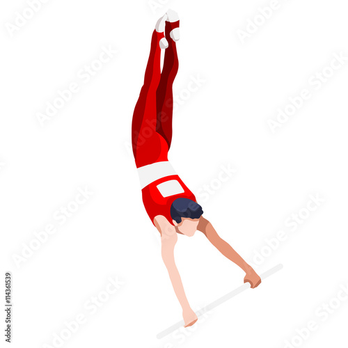 Olympics Artistic Gymnastics High Bar Summer Games Icon Set.3D Isometric Gymnast.Sporting Championship International Competition.Olympics Sport Infographic Artistic Gymnastics Vector Illustration