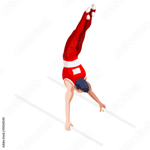 Olympics Artistic Gymnastics Parallel Bars Summer Games Icon Set.3D Isometric Gymnast.Sporting Championship International Competition.Olympics Sport Infographic Artistic Gymnastics Vector Illustration