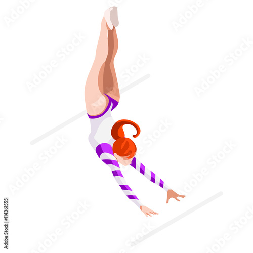 Artistic Gymnastics Uneven Bars 2016 Summer Games Icon Set.3D Isometric Gymnast.Sporting Championship International Competition.Olympics Sport Infographic Artistic Gymnastics Vector Illustration