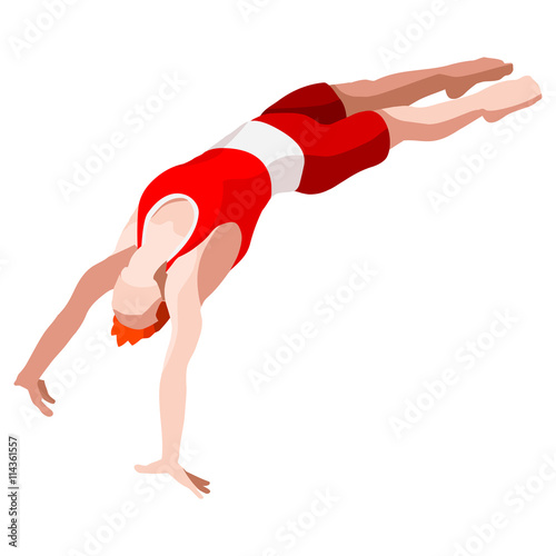 Artistic Gymnastics Vault Summer Games Icon Set.3D Isometric Gymnast.Sporting Championship International Competition.Olympics Sport Infographic Artistic Gymnastics Vector Illustration