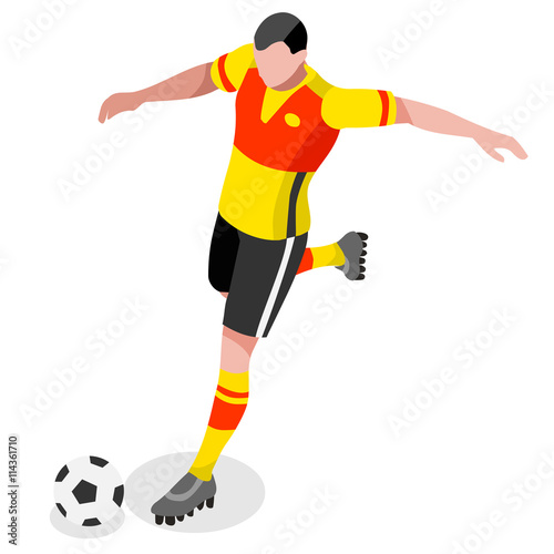 Russia 2018 Soccer Striker Player Athlete Sports Icon Set.3D Isometric Field Soccer Match and Players.Sporting International Competition Championship.Olympics Sport Soccer Infographic Football Vector