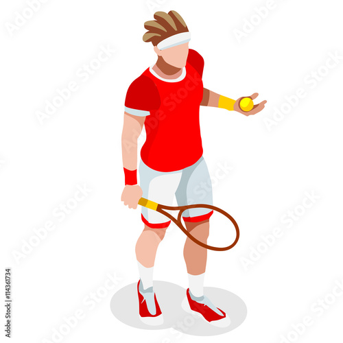 Tennis Player Summer Games Icon Set.3D Isometric Tennis Player.Sporting Championship International Tennis Competition.Olympics Sport Infographic Tennis Vector Illustration