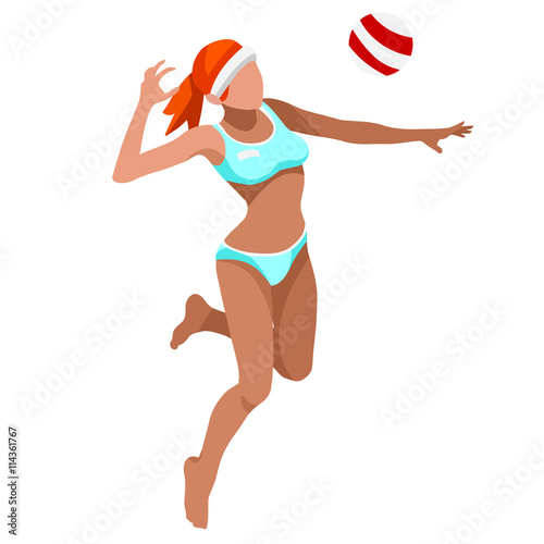 Beach Volley Player Sports Icon Set.3D Isometric Beach Volleyball.Sporting Championship International Beach Volley Competition.Olympics Sport Infographic Volley Vector Illustration