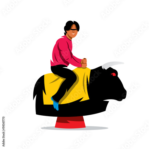 Vector Bull Ride Cartoon Illustration.