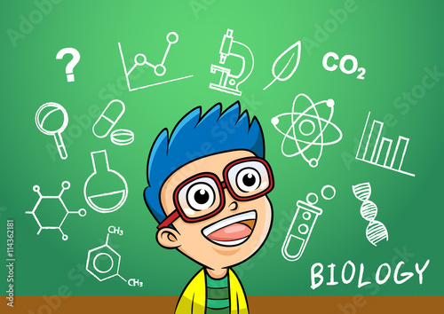 school boy write chemistry biology object in school blackboard.EPS10 File  simple Gradients