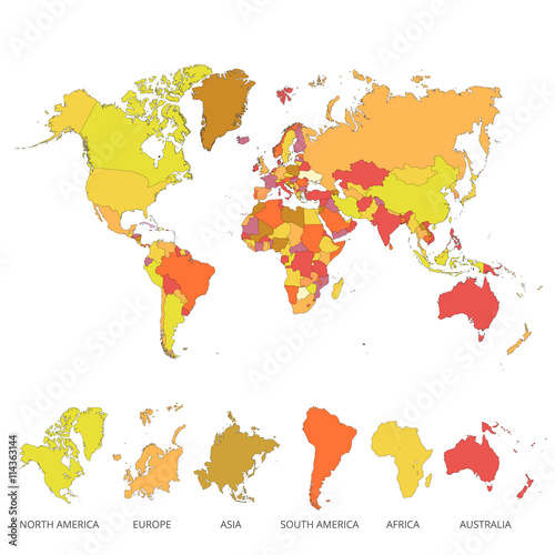 World map countries colorful. Vector illustration.