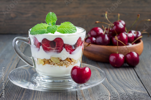 Wallpaper Mural Cherry, muesli and yogurt dessert in glass, cherry verrine Torontodigital.ca