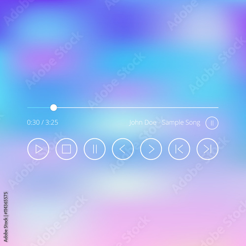 Modern thin line audio player ui elements set. Music player app user interface icons set, buttons, slider, song title. Minimalistic concept. Vector illustration