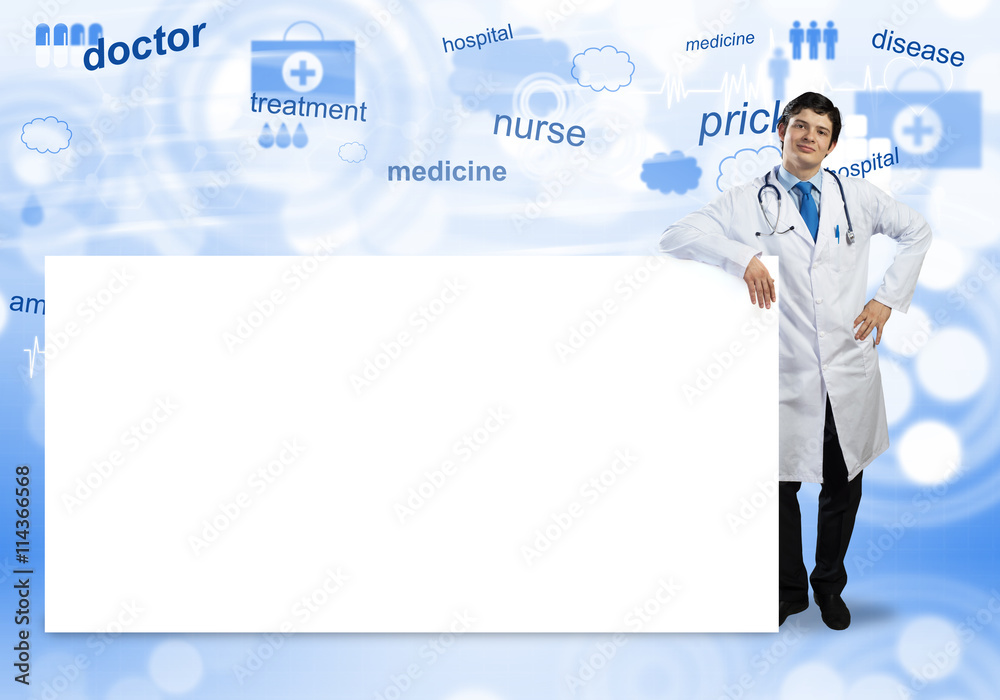 Doctor with banner Doctor with banner