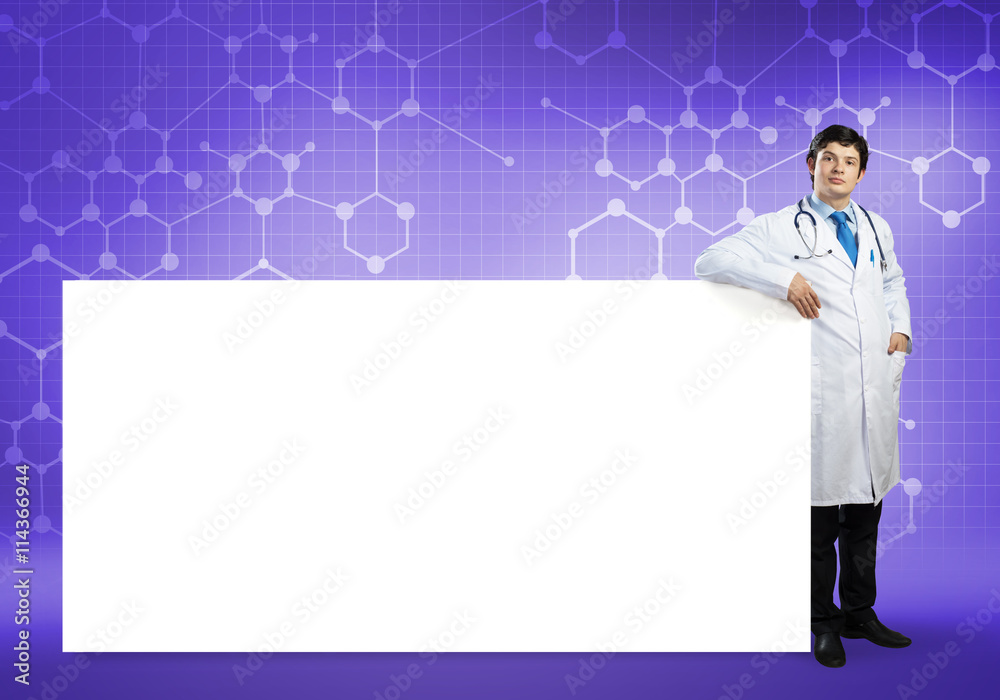 Doctor with banner Doctor with banner