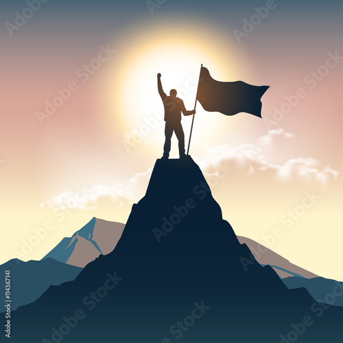 Man silhouette on mountain top