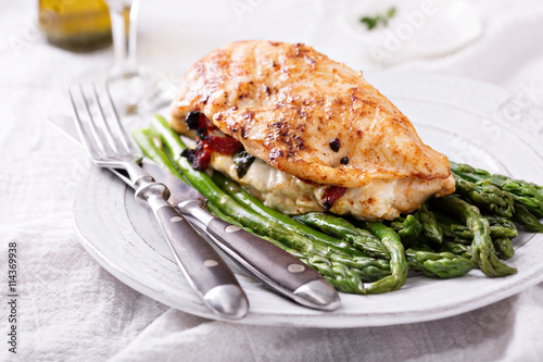 Canvas Print Grilled chicken breast stuffed with mozzarella