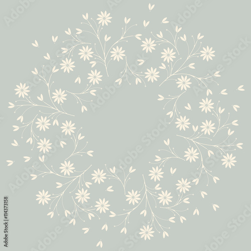 Cute round frame with petals  flowers and leaves