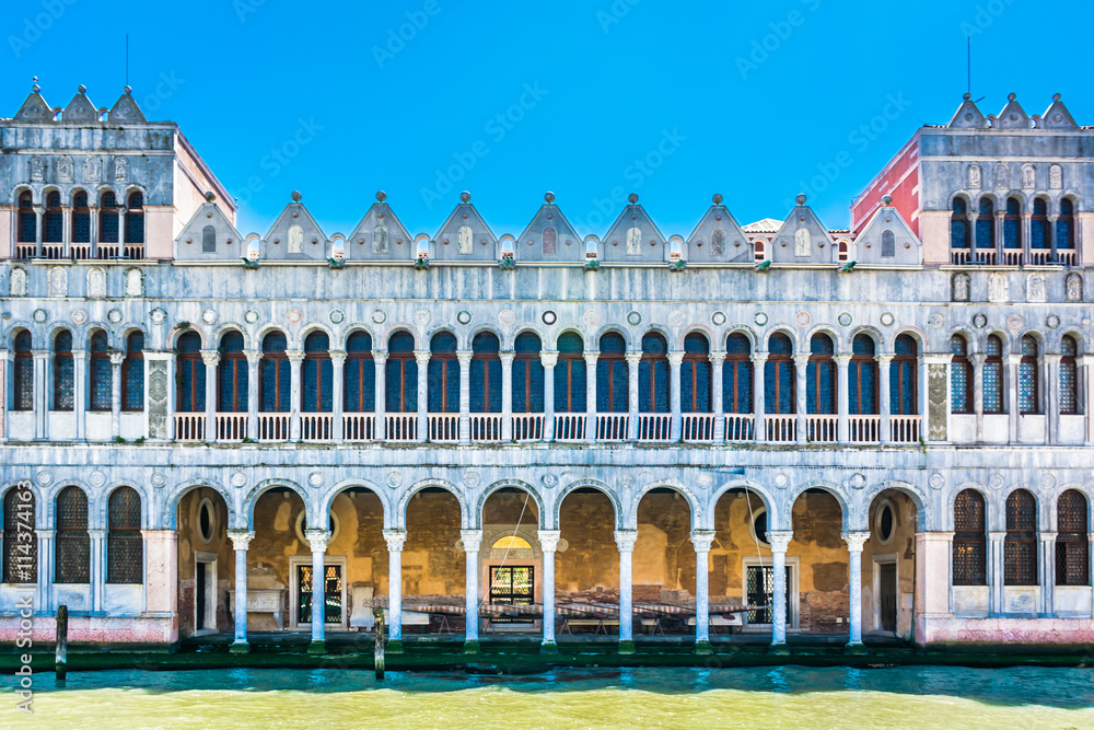 Natural history museum Venice Italy. / Waterfront view from Grand Canal at museum on water, Venice italian landmark.